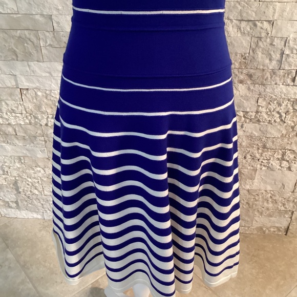 Milly "Degrade" Blue and White Striped Fit and Flare Dress - Picture 3 of 11